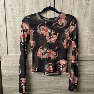 Urban Outfitters sheer black dragon print long sleeve